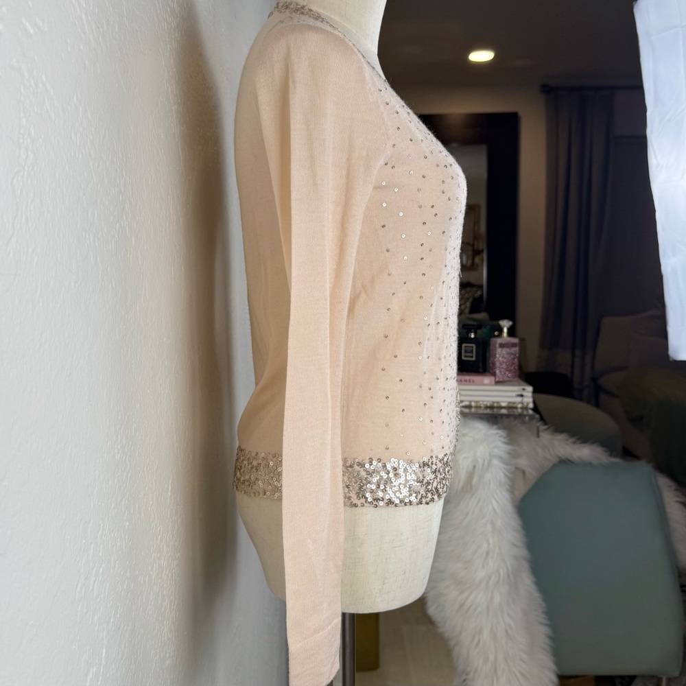 RARE Archive J.Crew 100% Wool Sequin "Chloe" Zip Cardigan PRISTINE Peach XS - Picture 6 of 9
